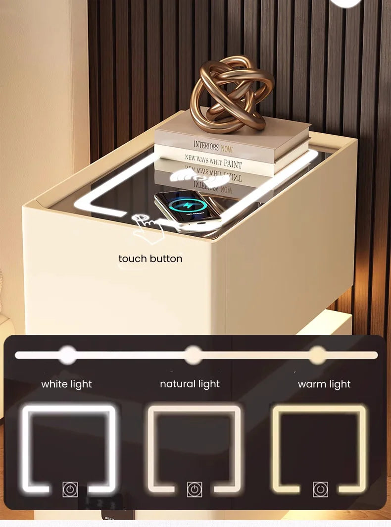 Creative 25cm Smart Bedside Table with Sensor Light Nordic Style Storage Cabinet Bedroom Nightstand with Wireless Charging - Buy online at  Vibe In Cart.
