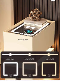 Creative 25cm Smart Bedside Table with Sensor Light Nordic Style Storage Cabinet Bedroom Nightstand with Wireless Charging - Buy online at  Vibe In Cart.