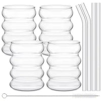 4pcs Creative Glass Cups Coffee Mug Clear Drinking Glasses Ribbed Glassware Cups With Straws Set Cocktail Fruit Glass Drinkware - Buy online at  Vibe In Cart.