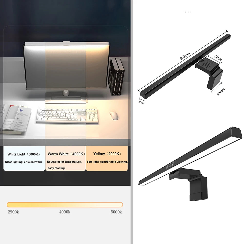 Aluminum USB Stepless Dimming Curved Screen Monitor Light Bar with RGB