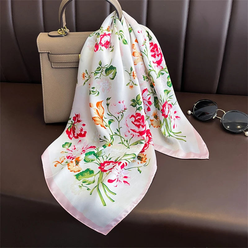 Square Satin Silk Scarf for Women, Casual All Seasons