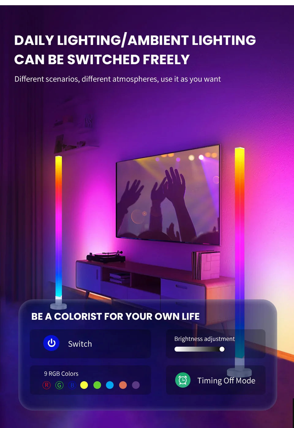 RGB LED Floor Lamp Remote & APP Control Music Sync Corner Lighting Modern Mood Lighting for Bedroom Living Room Gaming decor - Buy online at  Vibe In Cart.