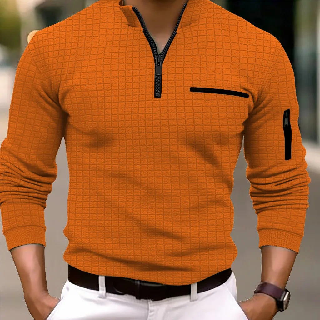 Spring autumn men's golf POLO shirt stand collar checkerboard arm zipper pocket fashion sports long-sleeved polo shirt top - Buy online at  Vibe In Cart.