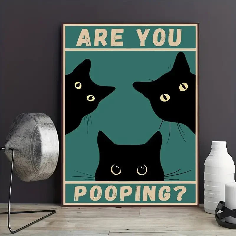 Art quote you are pooping black cat kitten reading newspaper in toilet funny animal poster retro art living room decoration - Buy online at  Vibe In Cart.
