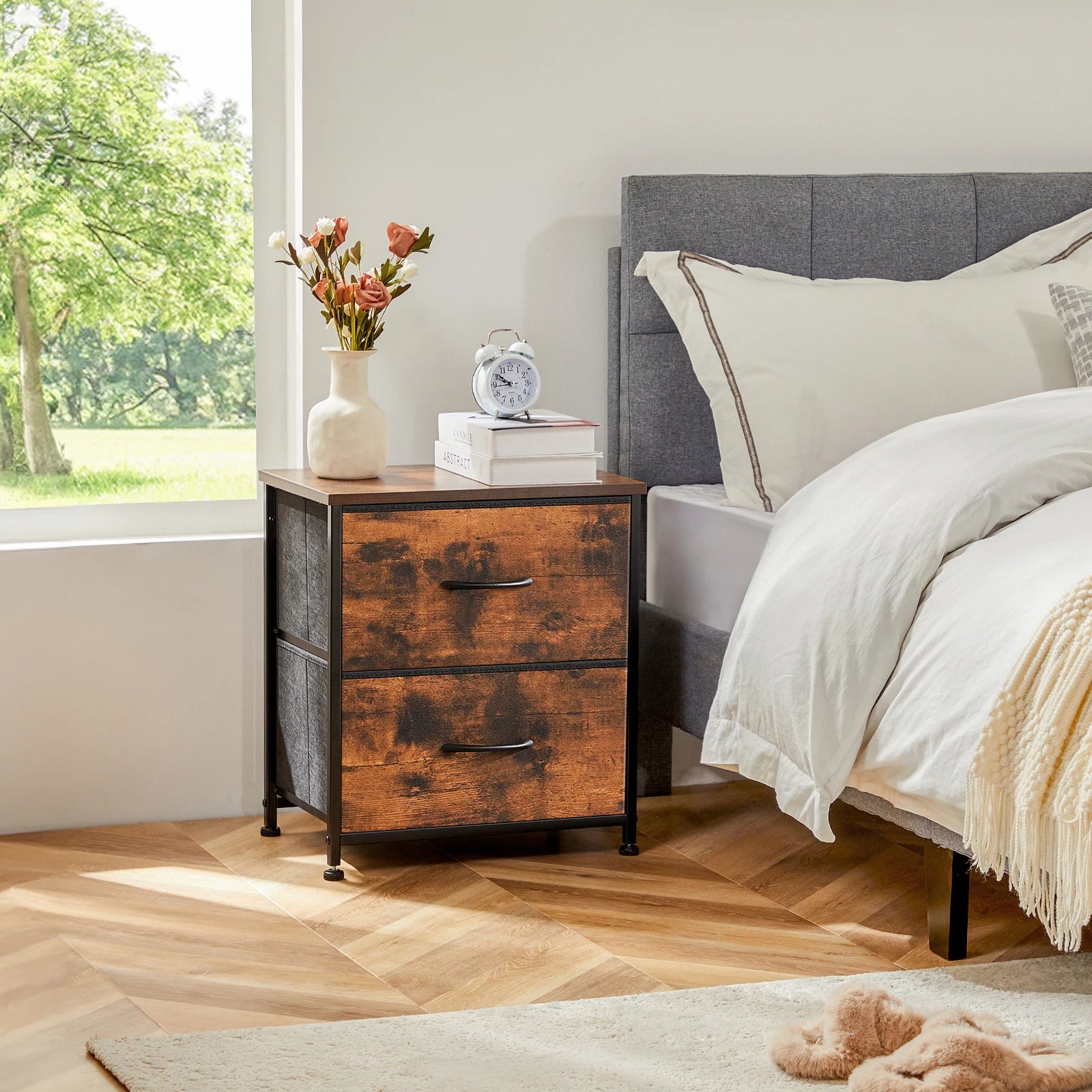 JHK Nightstand Bedside Coffee Sofa Tea Table Storage Closet Chest Clothes Display For Bedroom 2 Fabric Drawers Cabinet Furniture - Buy online at  Vibe In Cart.
