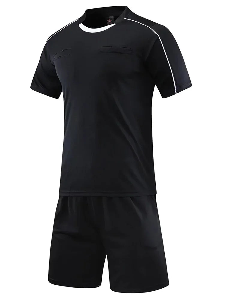 Men's Polyester Soccer Referee Uniform with Jersey and Shorts