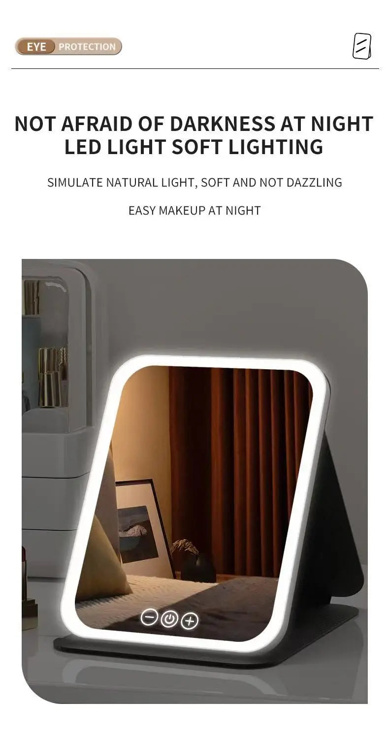 LED Makeup Mirror 3 Colors Light Portable Vanity with Adjustable Brightness USB Charging Foldable for Travel And Home Use - Buy online at  Vibe In Cart.