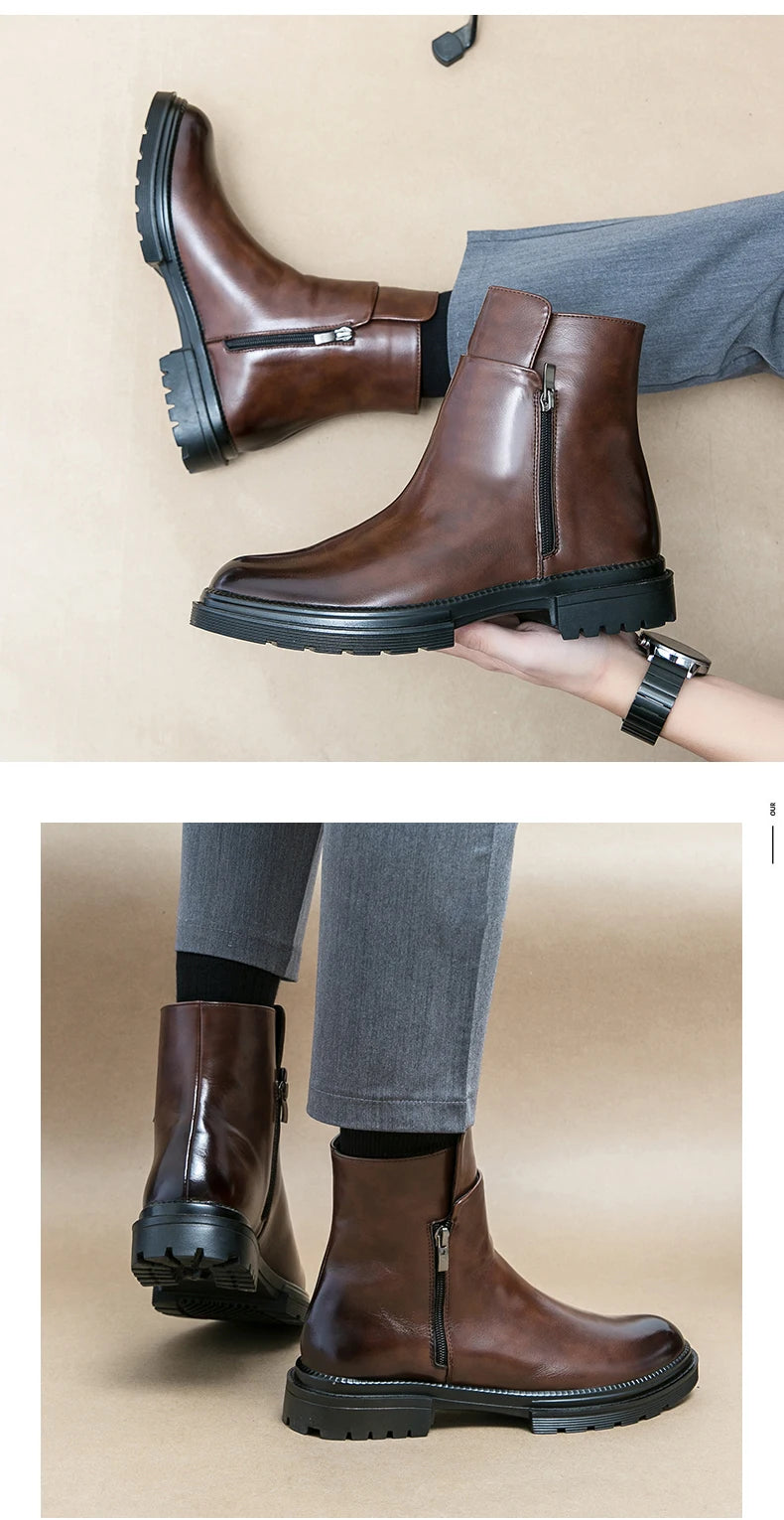 Men's autumn high-top leather shoes men's height-increasing British Chelsea boots short boots business casual men's boots - Buy online at  Vibe In Cart.