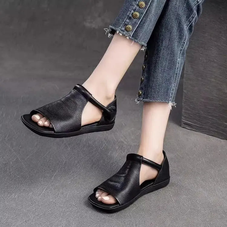 Women's Open-Toe Flat Sandals with Cross Strap and Adjustable Ankle Strap