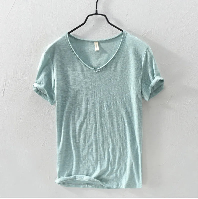 Men's V-Neck Short-Sleeved Cotton T-Shirt Slim Fit