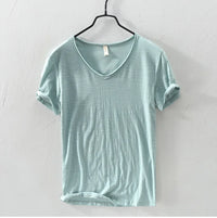 Men's V-Neck Short-Sleeved Cotton T-Shirt Slim Fit