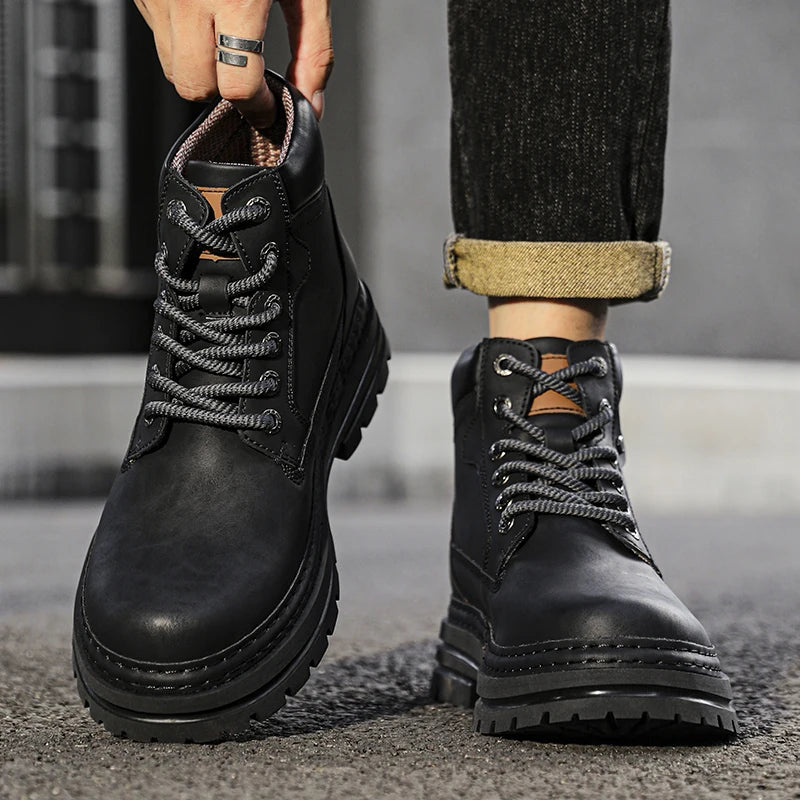 Leather Ankle Boots Stylish Walking Shoes Outdoor Men Casual Footwear Winter Plush Snow Boots New Trendl Mens High Top Shoes - Buy online at  Vibe In Cart.