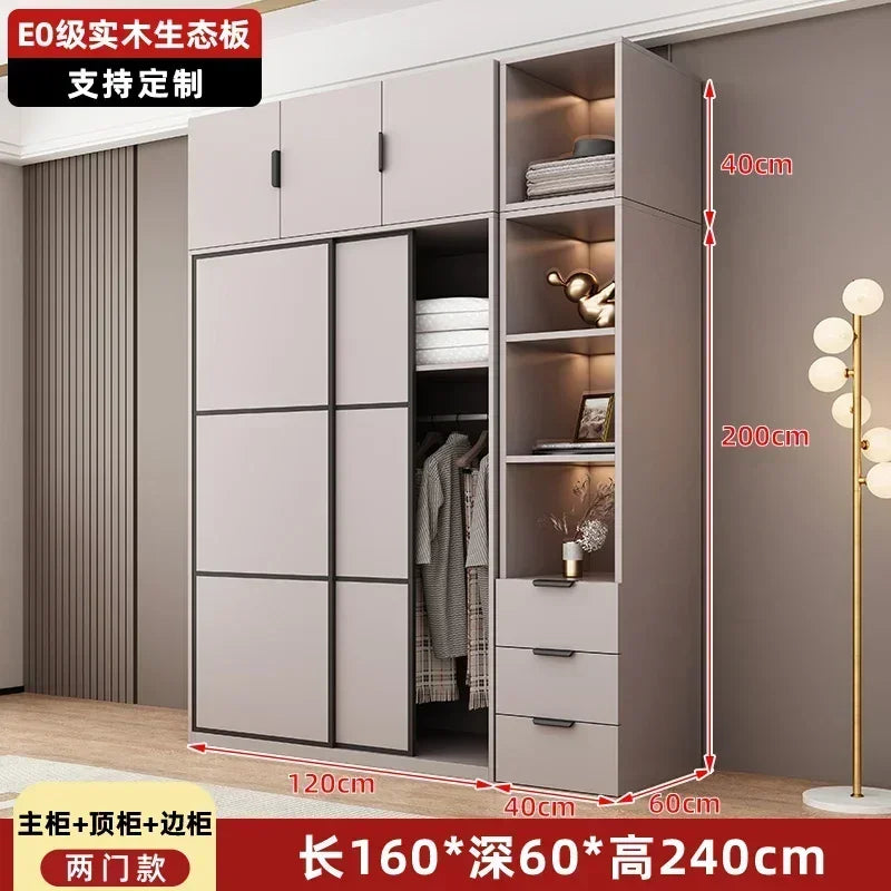 Modern Gray Wooden Wardrobe with Sliding Doors and Drawer
