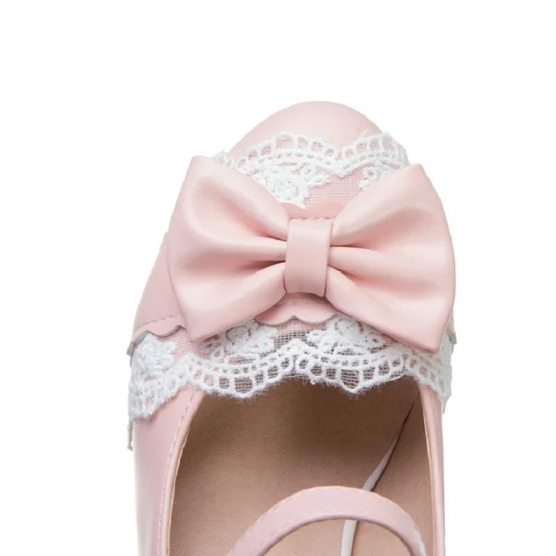 New high-heeled women's single shoes, white lace frills princess shoes, cute pink student party gathering high heels, thick-heel - Buy online at  Vibe In Cart.