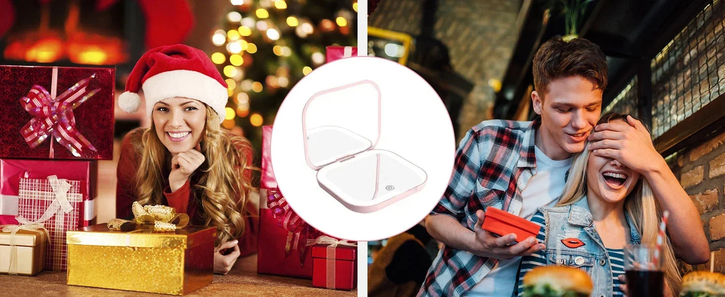 Compact Mini Gift Vanity Folding Cosmetic Mirror with Lights Portable Hand Held Small Pocket Travel Makeup Mirror 2X magnifying - Buy online at  Vibe In Cart.