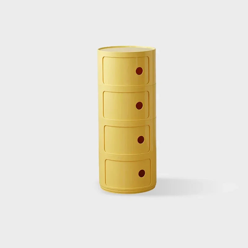 Round Plastic Bedside Table with 4 Drawers for Bedroom