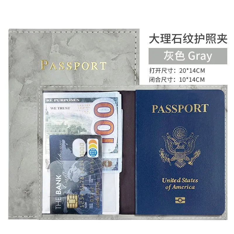 PU Leather Passport Case with Marble Design, 14cm x 10cm