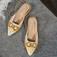 Retro Embroidered Metal Chain Decorated Pointed-Toe Mules, Backless Flat Sandals, Women's Summer Work Clothing Versatile Flats - Buy online at  Vibe In Cart.