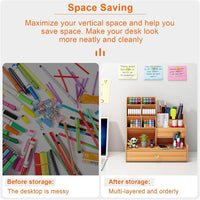 Wooden Pen Holder Desk Organizer With Storage Drawer