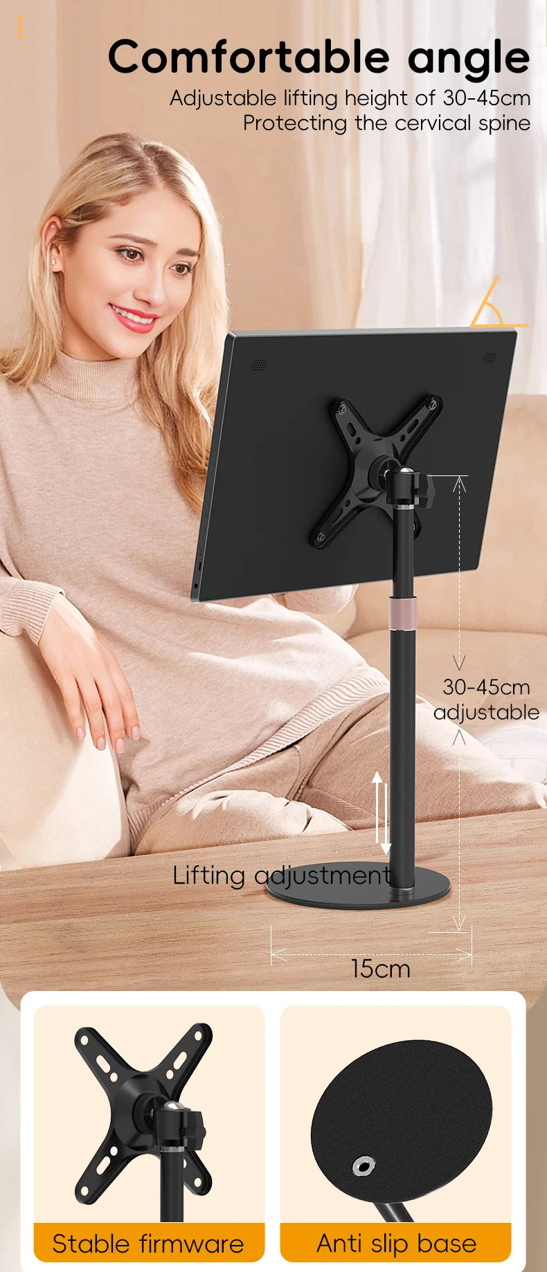 Height Adjustable VESA Portable Monitor Stand for Up to 18-Inch Monitors