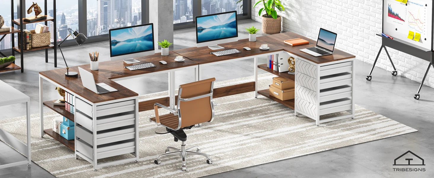 Tribesigns L Shaped Computer Desk with Storage Drawers, 59 inch Corner Desk with Shelves, Reversible L-Shaped Office Desk Study - Buy online at  Vibe In Cart.