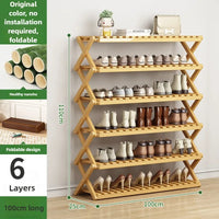 Folding Multi-Level Bamboo Shoe Rack for Living Room Storage