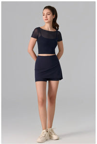 Women's 2-in-1 Anti-Sheer Elastane Sports Skort for Running and Yoga