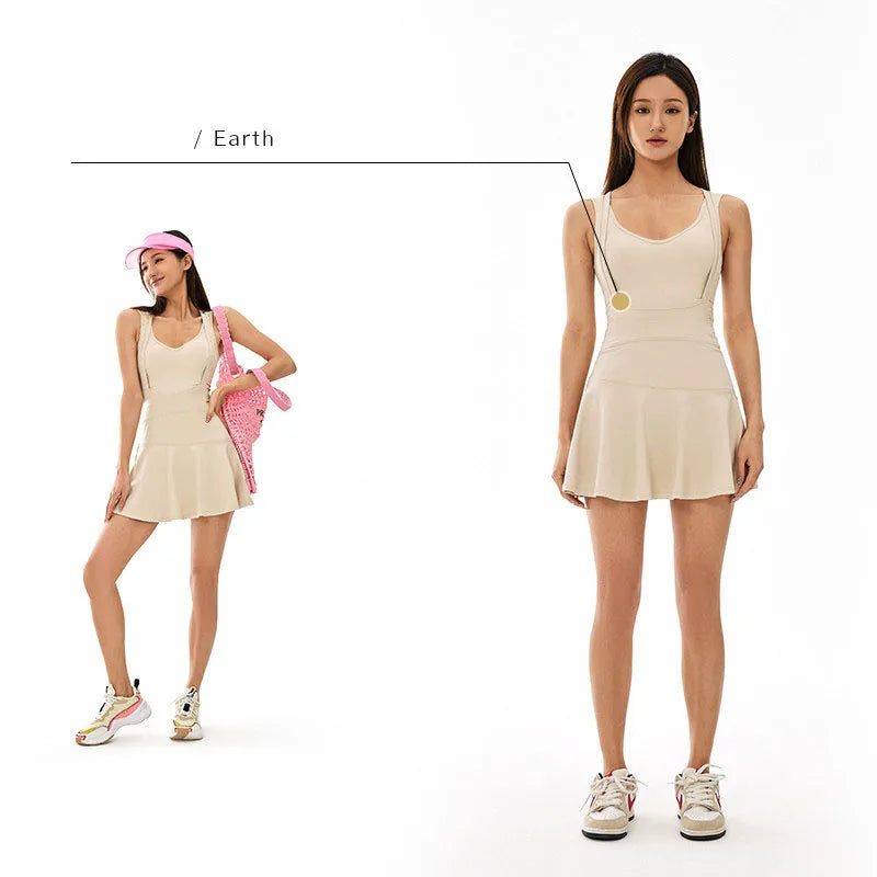 Women's Sleeveless Short Skort Dress with Padding, Nylon Spandex