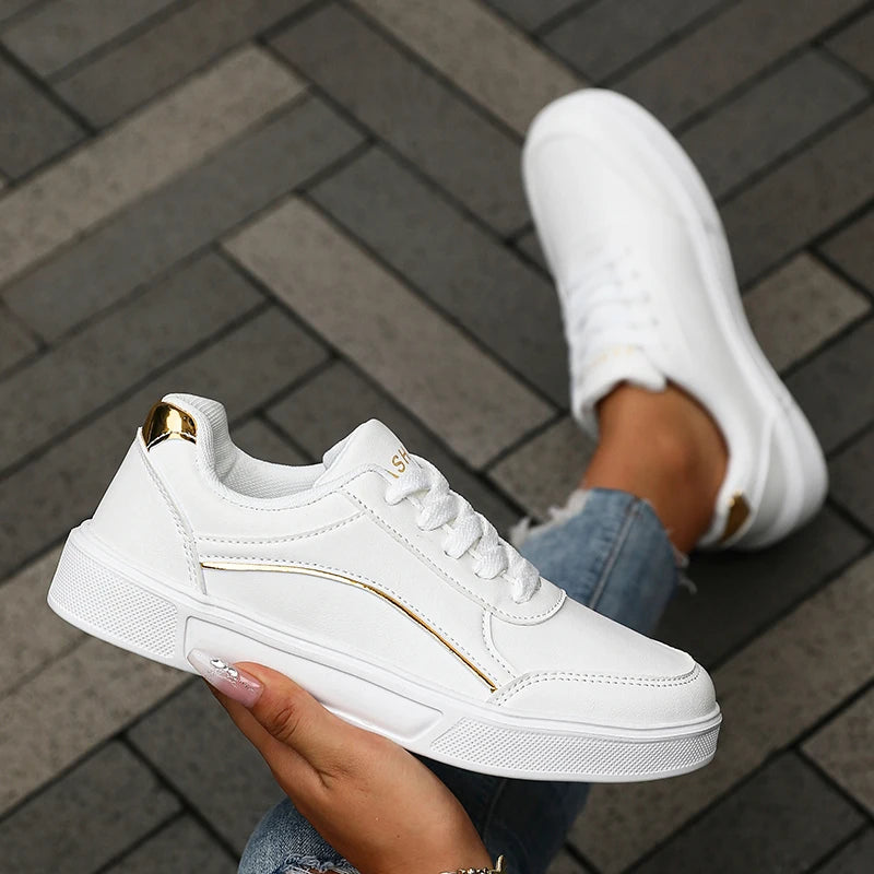 Women's Casual White Sneakers Chic Silver Trim Soft Lining Non Slip Shoes New Minimalist Design PU Leathe Skate Shoes for Women - Buy online at  Vibe In Cart.