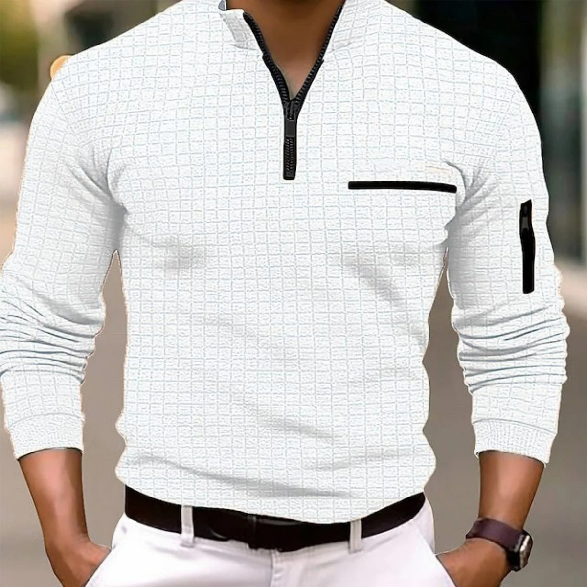 Spring autumn men's golf POLO shirt stand collar checkerboard arm zipper pocket fashion sports long-sleeved polo shirt top - Buy online at  Vibe In Cart.
