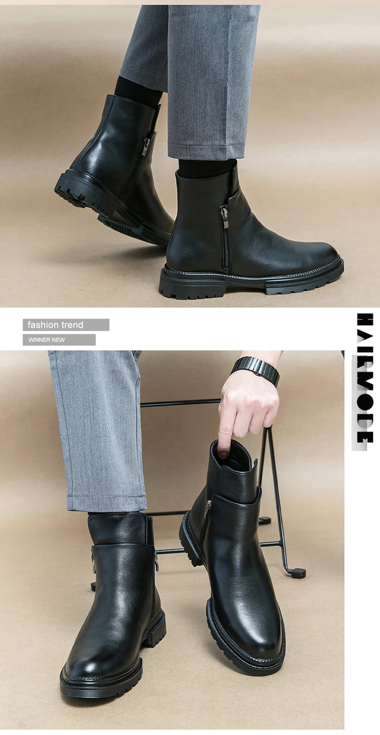 Men Boots New Handmade Dark Brown Pu Leather Ankle Zipper Dress Office Boots for Men - Buy online at  Vibe In Cart.