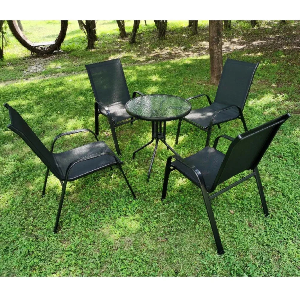 4 Metal Outdoor Chair Set Stackable Patio Textilene Dining Chair Stack Metal Frame Set of 4, Load Weight 150kg, Black,Brown,Gray - Buy online at  Vibe In Cart.