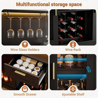 Illuminated Wine & Liquor Cabinet with Rack, Glass Holder, and Storage for Kitchen Buffet - Buy online at  Vibe In Cart.
