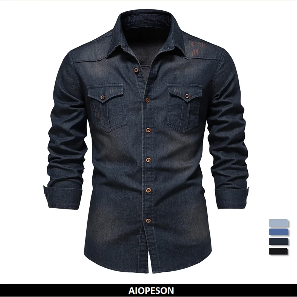 AIOPESON Brand Elastic Cotton Denim Shirt Men Long Sleeve Quality Cowboy Shirts for Men Casual Slim Fit Mens Designer Clothing - Buy online at  Vibe In Cart.