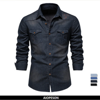 AIOPESON Brand Elastic Cotton Denim Shirt Men Long Sleeve Quality Cowboy Shirts for Men Casual Slim Fit Mens Designer Clothing - Buy online at  Vibe In Cart.