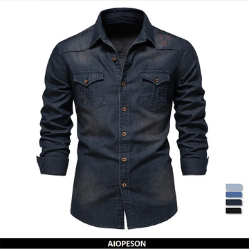 AIOPESON Brand Elastic Cotton Denim Shirt Men Long Sleeve Quality Cowboy Shirts for Men Casual Slim Fit Mens Designer Clothing - Buy online at  Vibe In Cart.