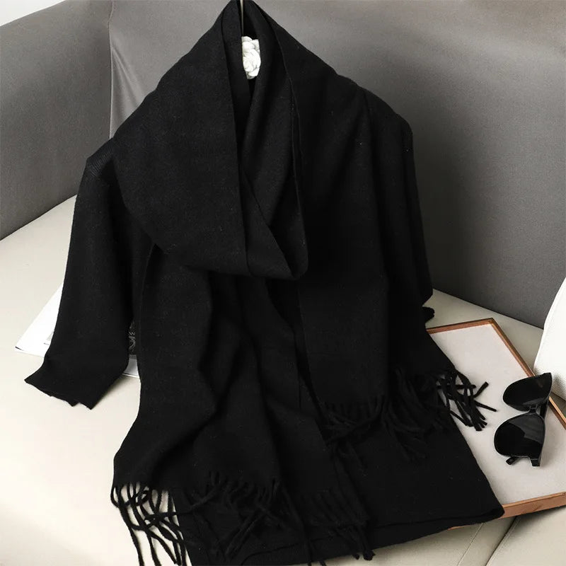 Women's Thick Warm Winter Polyester Scarf with Tassels
