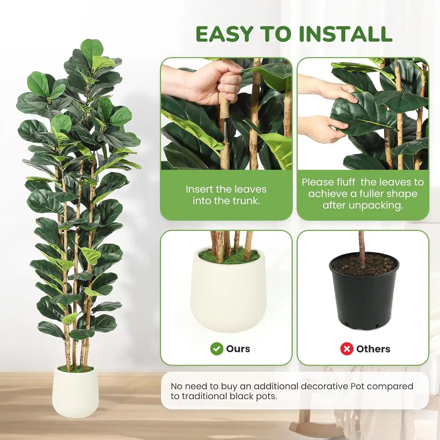5/6/7 FT Artificial Fiddle Leaf Fig Tree with Pot Faux Trees with Artificial Plants Fiddle Leaves Greenery Fake Tree for Home - Buy online at  Vibe In Cart.