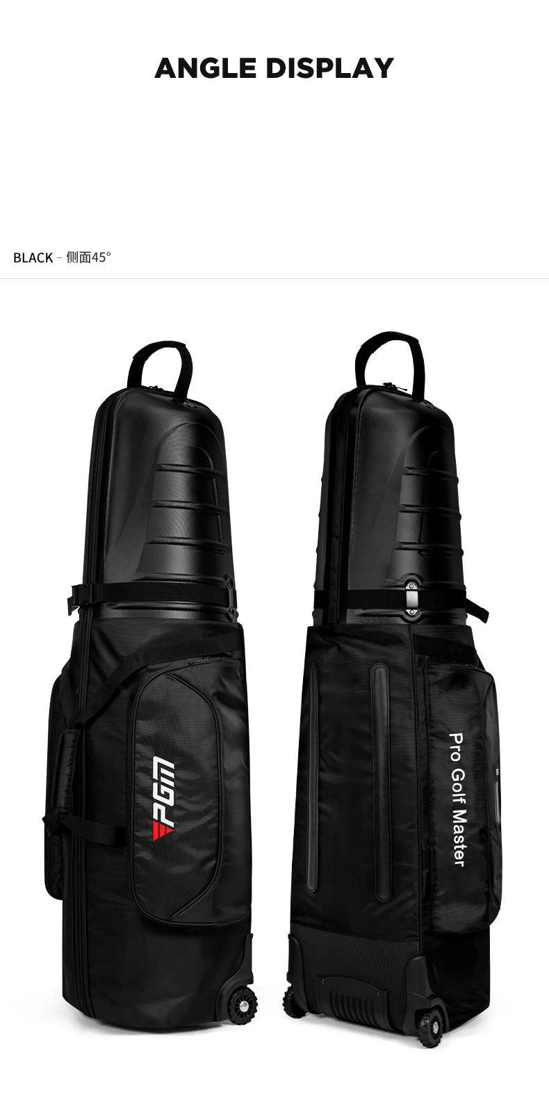 Hard Shell Nylon Golf Bag, Black, 38x34x134cm