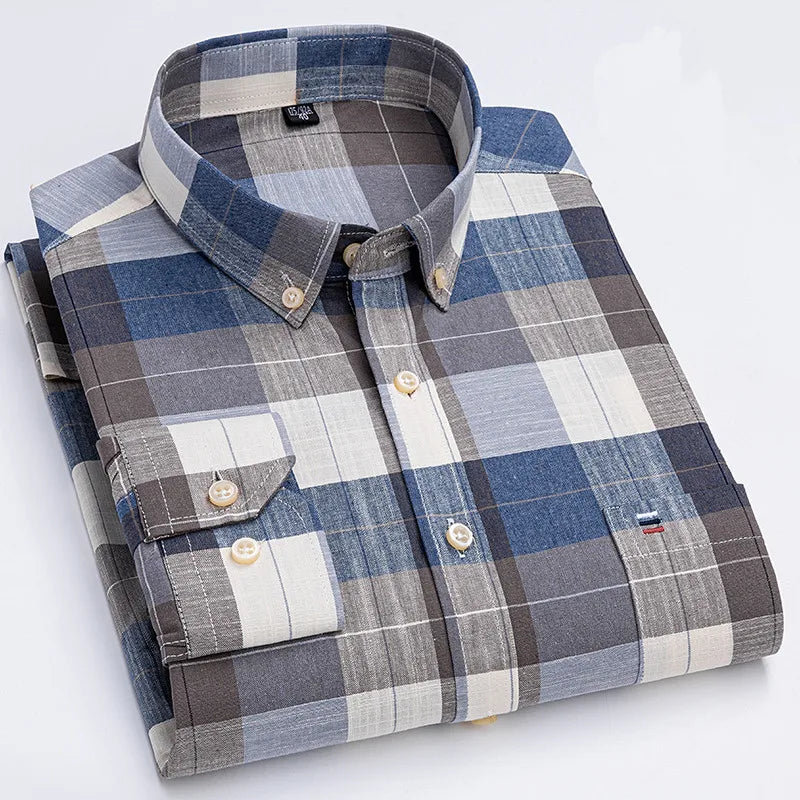 Men's 100% Cotton Shirt Long Sleeve Plaid Oxford Casual Solid Color Print Regular Fit Formal Dress Shirt Oversized 7XL  6XL 5XL - Buy online at  Vibe In Cart.