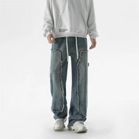Men's Autumn Trendy Baggy Jeans Elastic Waist Washed Casual Denim Trousers Male High Street Fashion Wide Legs Straight Pants - Buy online at  Vibe In Cart.