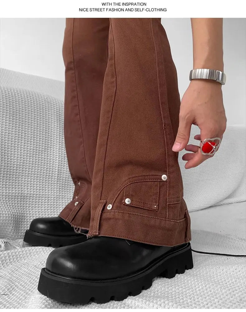 2025 Y2K Fashion Vintage Brown Baggy Flare Jeans Pants For Men High Street Hip Hop Women Casual Cotton Long Trousers Pantalon - Buy online at  Vibe In Cart.