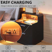LIKIMIO Nightstand with Charging Station and LED Lights, Night Stand with Pull-Out Shelf, Bedside Table for Bedroom, Black - Buy online at  Vibe In Cart.