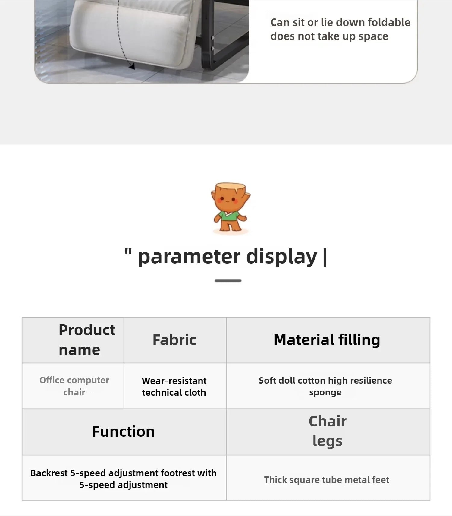 Folding Reclining Office Chair for Lunch Breaks with Backrest
