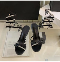 Women's Crystal Embellished High Heel Gladiator Sandals with Butterfly Detail