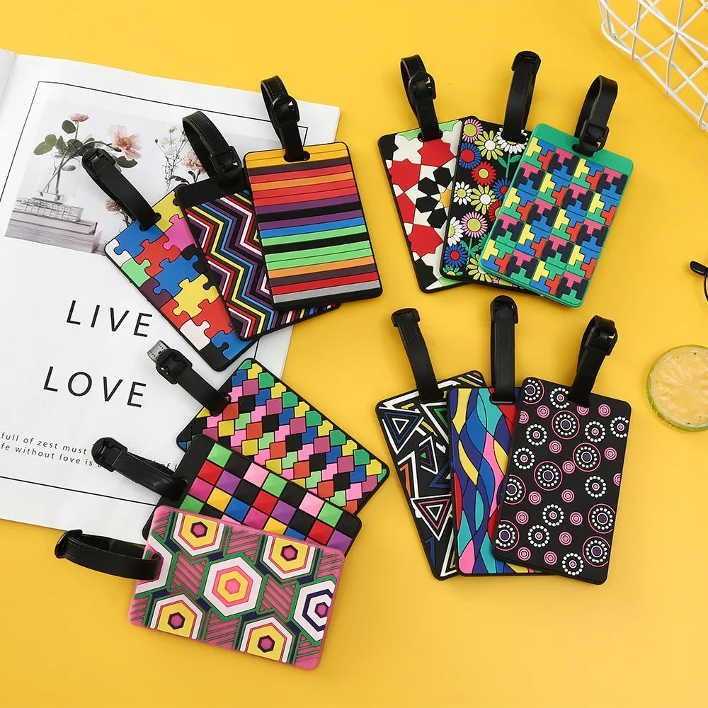 Geometric Soft Silicone Luggage Tags with ID Holder, 1 Piece