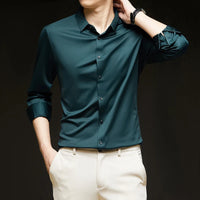 Premium Men's Ultra-Stretch Shirt - High-Quality Silky Business Formal Long-Sleeve Shirt for Social and Casual Wear - Buy online at  Vibe In Cart.