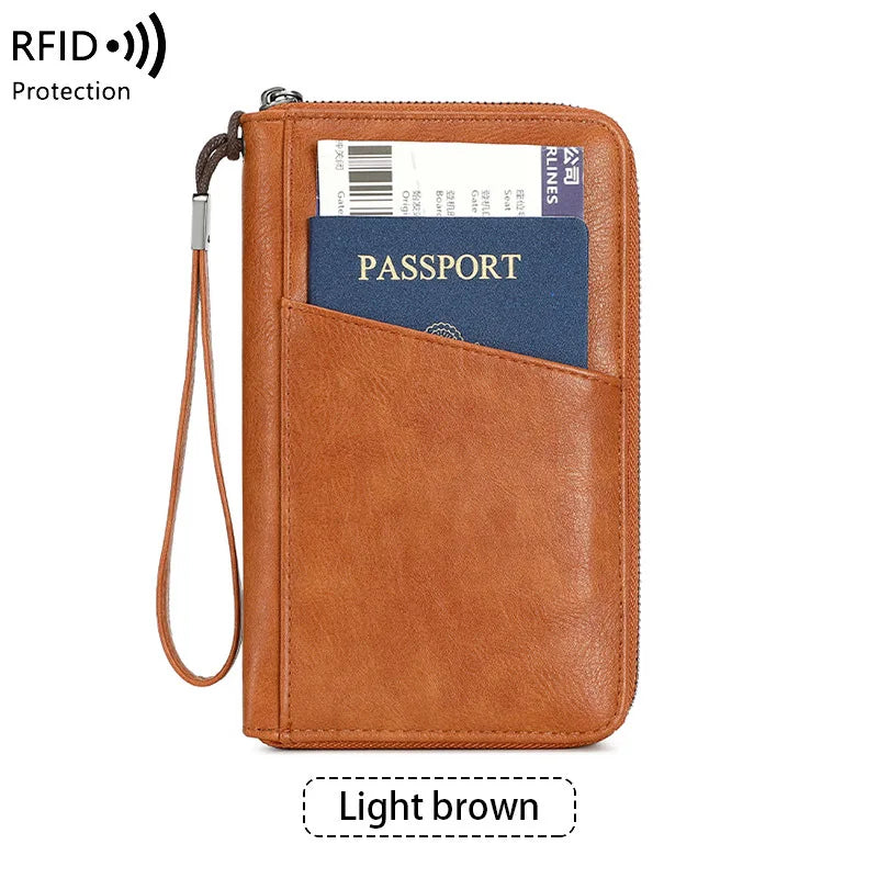 Multifunctional Travel Passport Wallet with RFID Protection in Microfiber Leather