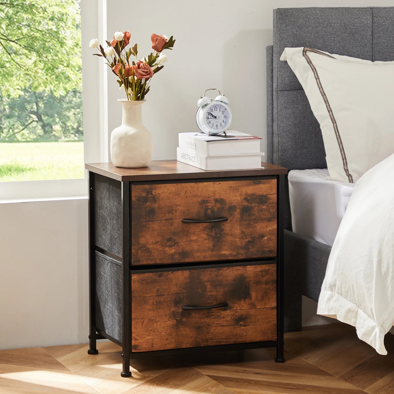 JHK Nightstand Bedside Coffee Sofa Tea Table Storage Closet Chest Clothes Display For Bedroom 2 Fabric Drawers Cabinet Furniture - Buy online at  Vibe In Cart.