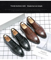 Black Fashionable Oxford Shoes Large Size Casual Business Leather Shoes Wedding Ceremony Shoes Carved Block Design Rubber Sole - Buy online at  Vibe In Cart.